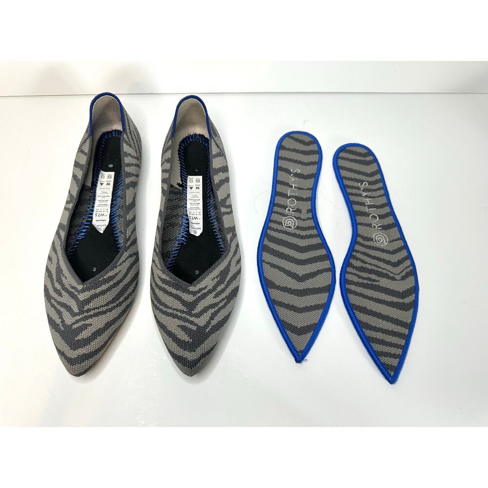 Rothys Shoes Womens 7.5 The Point Ballet Flats Grey Zebra Print Comfort Low Top - Picture 2 of 10